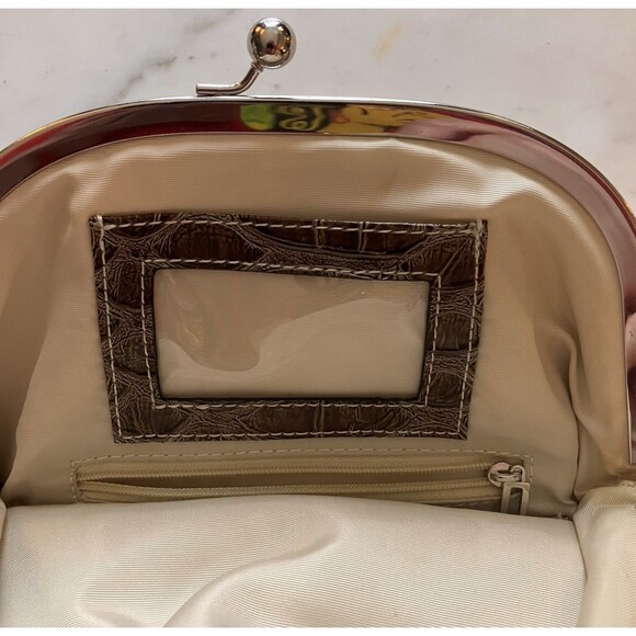 GUESS Faux Crocodile Leather Textured Wristlet Clutch Brown - Picture 8 of 10